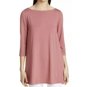Eileen Fisher Tencel Lyocell Bateau Neck 3/4 Sleeve Tunic Top‎ Pink XS